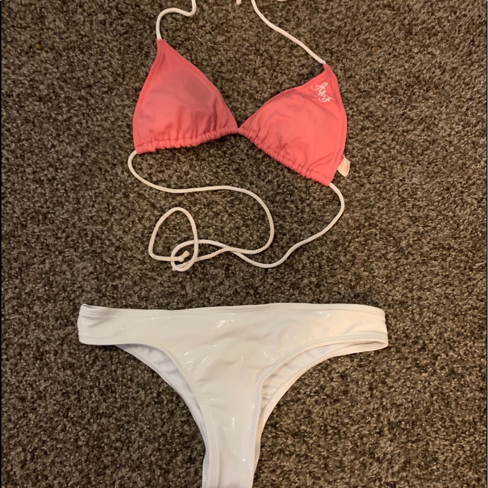 XS pink and white bikini